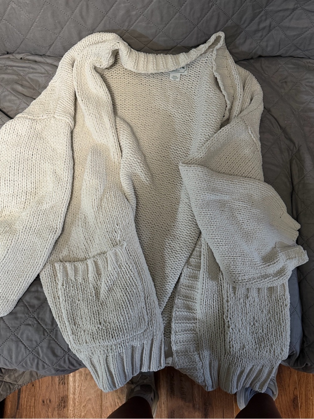 American Eagle Outfitters Cream Open-Front Knit Cardigan